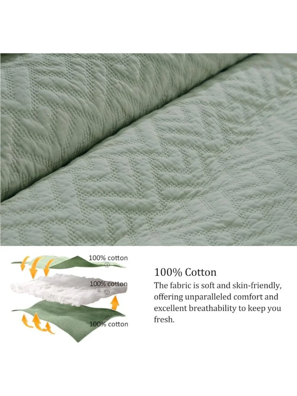 Sage Green 100% Cotton Textured Bedding Set, Cal King Size, 3 Pieces + 2 Pillow